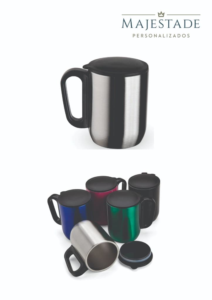 Caneca térmica com alça preta e variações de cor
